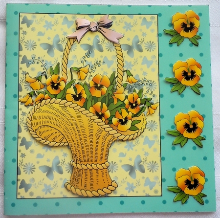 Yellow pansy basket card front by Sharon Wilson