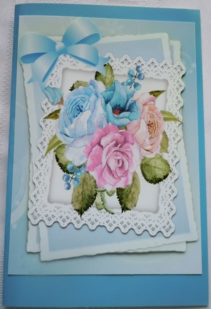 Lace stacker frame with painted flowers and bow, A4 by Sharon Wilson