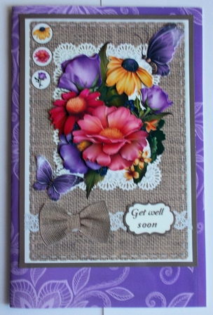 Flowers on hessian by Sharon Wilson