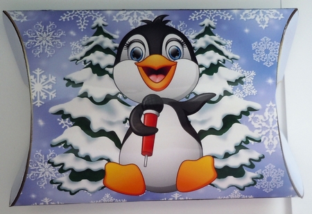 Christmas Penguin Blue Pillow Box 8 by Sharon Wilson