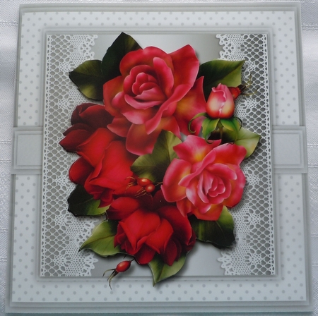 Stunning Roses on a Silver lace Mat 6 by Sharon Wilson