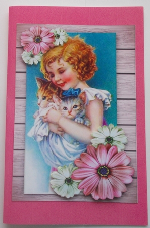 Cute Kitten card Topper Vintage Girl & Kittens by Sharon Wilson