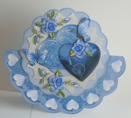 Blue Valentine Scallop Shaped Wobble Card by Sharon Wilson