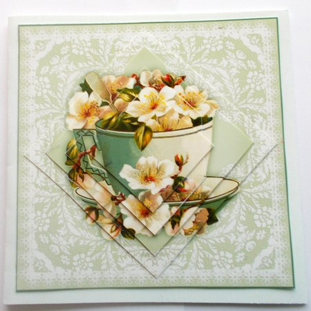 Floral Tea Cup and Lace - Pyramid Card by Sharon Wilson