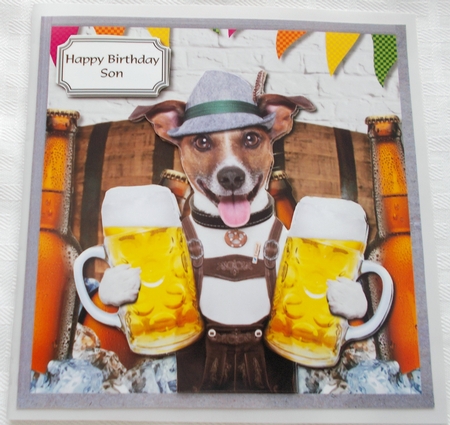 Dog with beer by Sharon Wilson