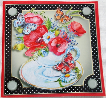 Teacups Flowers & Butterflies Card Front 4 by Sharon Wilson