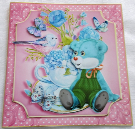 Teddy Tea Cup Card Front Kit. 3 by Sharon Wilson