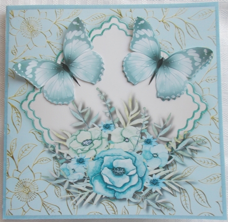 Aqua Butterflys on a Scalloped Mat by Sharon Wilson