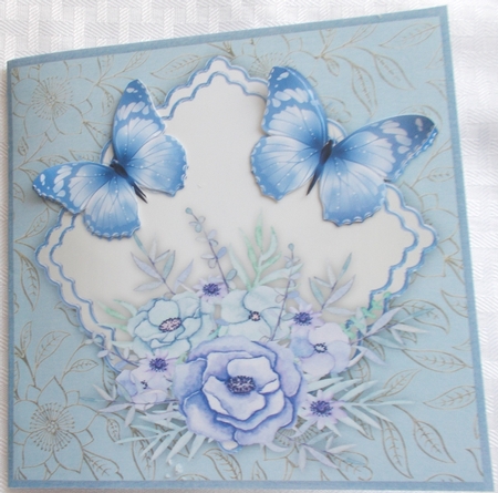 Blue Butterflys on a Scalloped Mat by Sharon Wilson