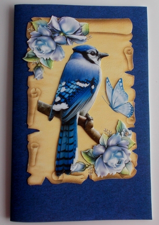 pretty blue bird on a scroll with blue roses by Sharon Wilson