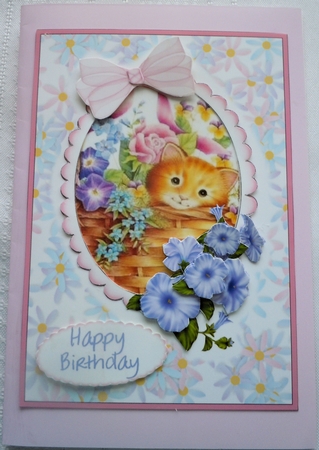 Kittie in a Basket - Card Front with Decoupage by Sharon Wilson