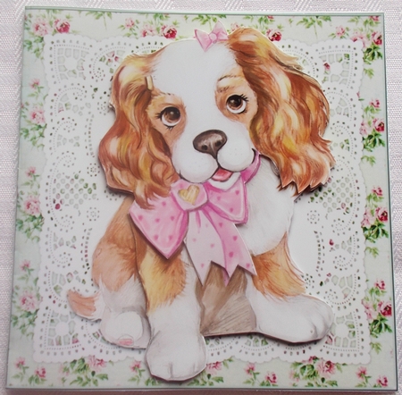 Cute Puppy On Vintage Lace (Green) by Sharon Wilson