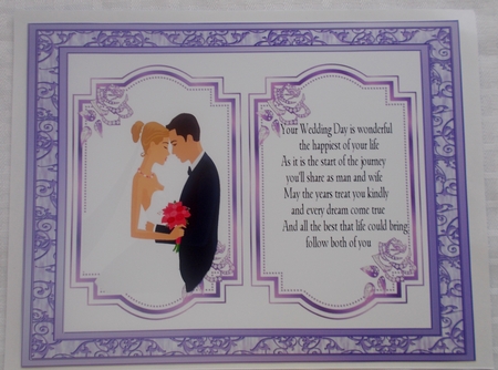wedding couple with lilac diamond roses card front/insert by Sharon Wilson