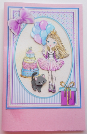 BIRTHDAY PRINCESS - A5 Card Front with Decoupage by Sharon Wilson