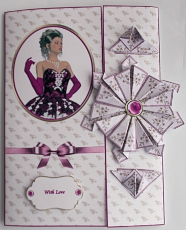 Purple lady 6 x 8 in t.bag folding card with matching envelope. by Sharon Wilson