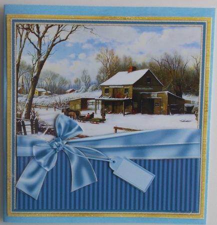 Snow Scene 2 traditional Christmas scene winter cabin and sled easy cut quick decoupage card by Sharon Wilson