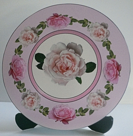 Pink Roses in Bloom Decoupage Plate & Stand by Sharon Wilson