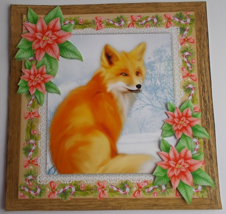 Gorgeous Festive Fox With Red Flowers 8x8 by Sharon Wilson