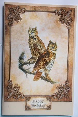 Vintage Owls Card Front, Topper & Sentiment Tags by Sharon Wilson
