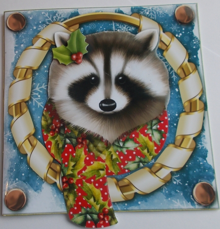 Christmas Racoon Card Topper by Sharon Wilson