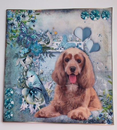 8x8 Teal Garden Pup Cocker Spaniel  by Sharon Wilson