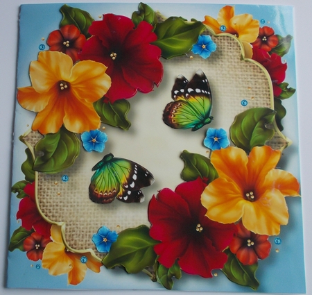 Petunias, Burlap & Butterflies 8x8 by Sharon Wilson