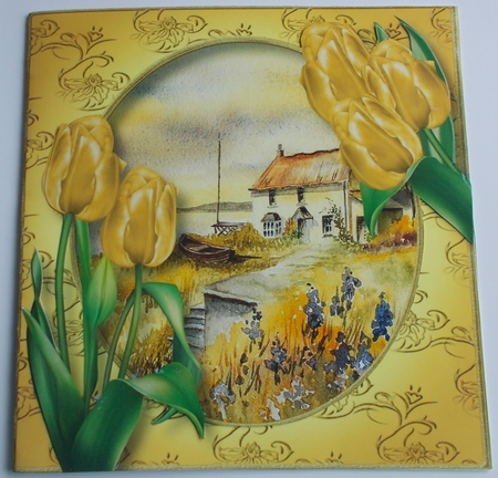 Yellow Tulips At The Coastal Cottage 8x8 by Sharon Wilson