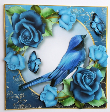 Beautiful Bird & Blue Roses 8x8 by Sharon Wilson