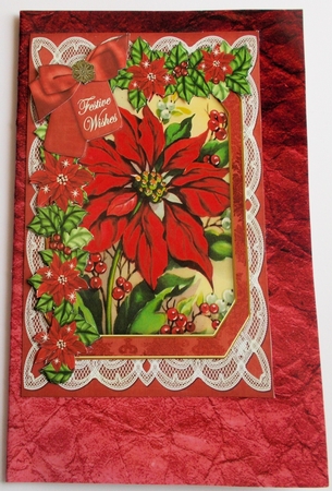 Red Poinsettia Festive Wishes 7x5in Fancy Lace Step by Step by Sharon Wilson