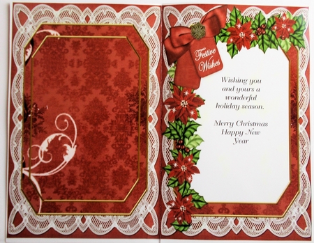 Red Poinsettia Festive Wishes 7x5in Fancy Lace Foldable Insert by Sharon Wilson