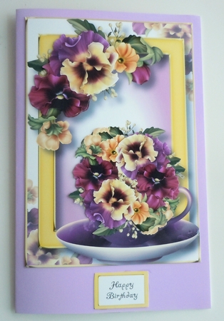 Teacup, Saucer & Flowers - Muted Pansies A5 by Sharon Wilson