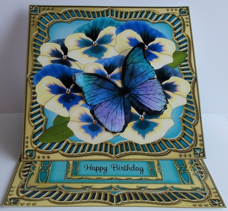 3D Easel Card Mini Kit - Butterfly & Flowers on Gold Frame by Sharon Wilson