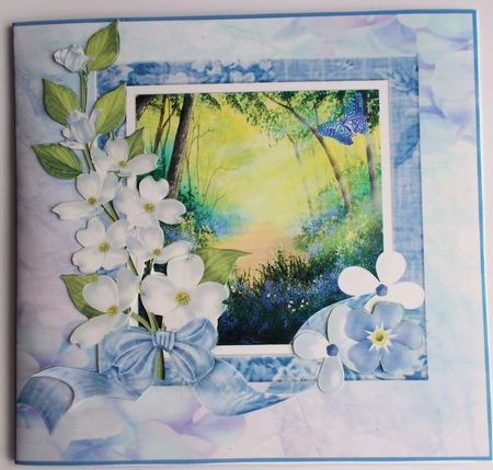 Bluebells in the Woods.  card topper with floral and butterfly decoupage by Sharon Wilson