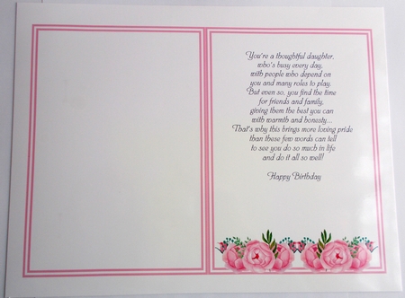 5 x 7 PINK FLORAL INSERTS FEMALE RELATIVE BIRTHDAYS by Sharon Wilson