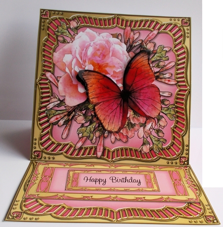 3D Easel Card Mini Kit - Butterfly & Flowers on Gold Frame by Sharon Wilson