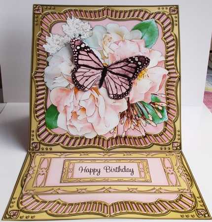 3D Easel Card Mini Kit - Butterfly & Flowers on Gold Frame by Sharon Wilson