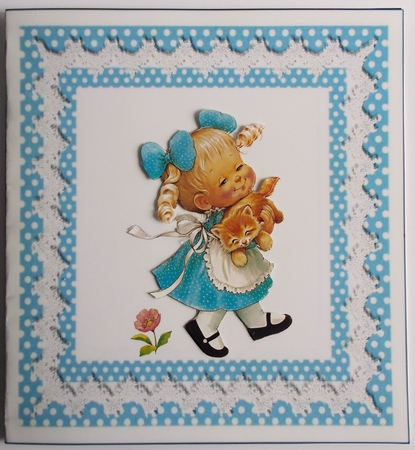 Lovely purple/white polkadot with lace & bows 7x7 card front/insert by Sharon Wilson