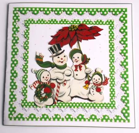 Lovely lime/white polkadot with lace & bows 7x7 card front/insert by Sharon Wilson