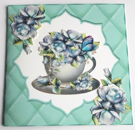 Pretty quilted effect card front in turq 8x8 by Sharon Wilson