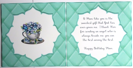 Pretty quilted effect card front in turq 8x8 by Sharon Wilson