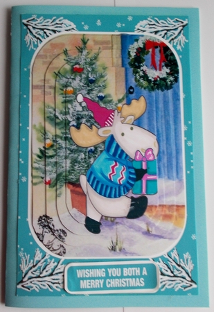 Moose Delivering Present A5 Card Front Minikit by Sharon Wilson