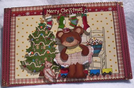Bears Christmas Morning Card Front and Decoupage by Sharon Wilson
