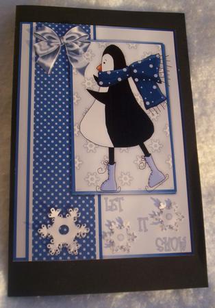 Skating Penguin 2 A4 Card Front by Sharon Wilson