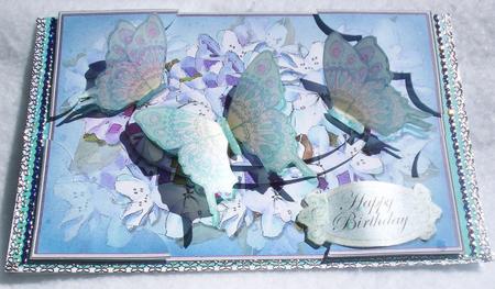 A5 Birthday Flowers & Butterflies Scallop Corners and Pyramage by Sharon Wilson