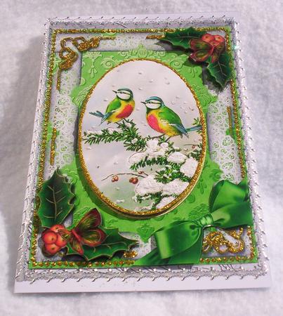 Christmas Blue Tits Holly A4 Picture Sheet by Sharon Wilson