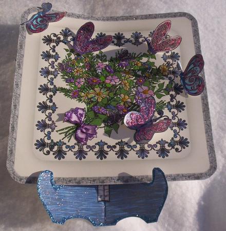 Flowers & Butterflies Square Plate Card with Blue Stand by Sharon Wilson