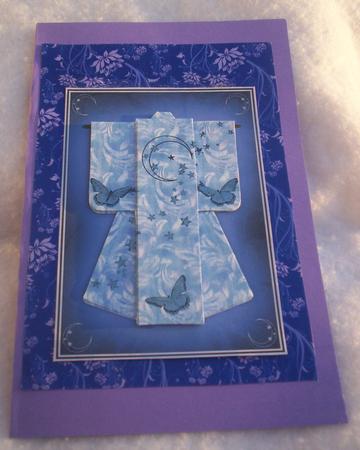 A6 Butterfly Moon Kimono Card in Blue Decoupage by Sharon Wilson