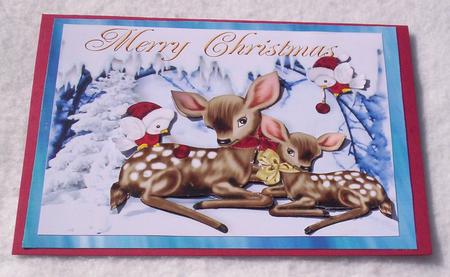 Mother and Baby Bambi in Snow Scene A4 by Sharon Wilson