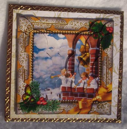 Angels Bell Pulling Holly 5in Round Scallop Stacker by Sharon Wilson