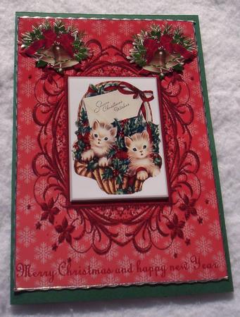 Cute White Kitty with Little Robins in the Snow A4 by Sharon Wilson